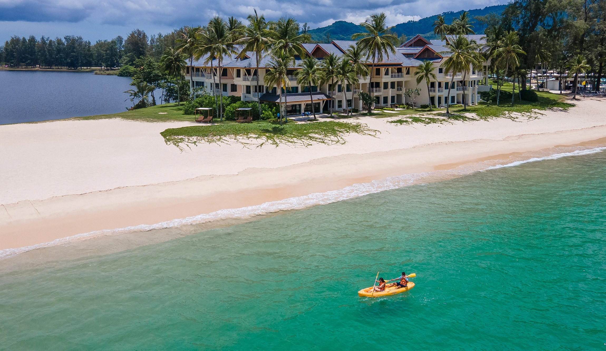 View of the beach and hotel in the Laguna resort complex
