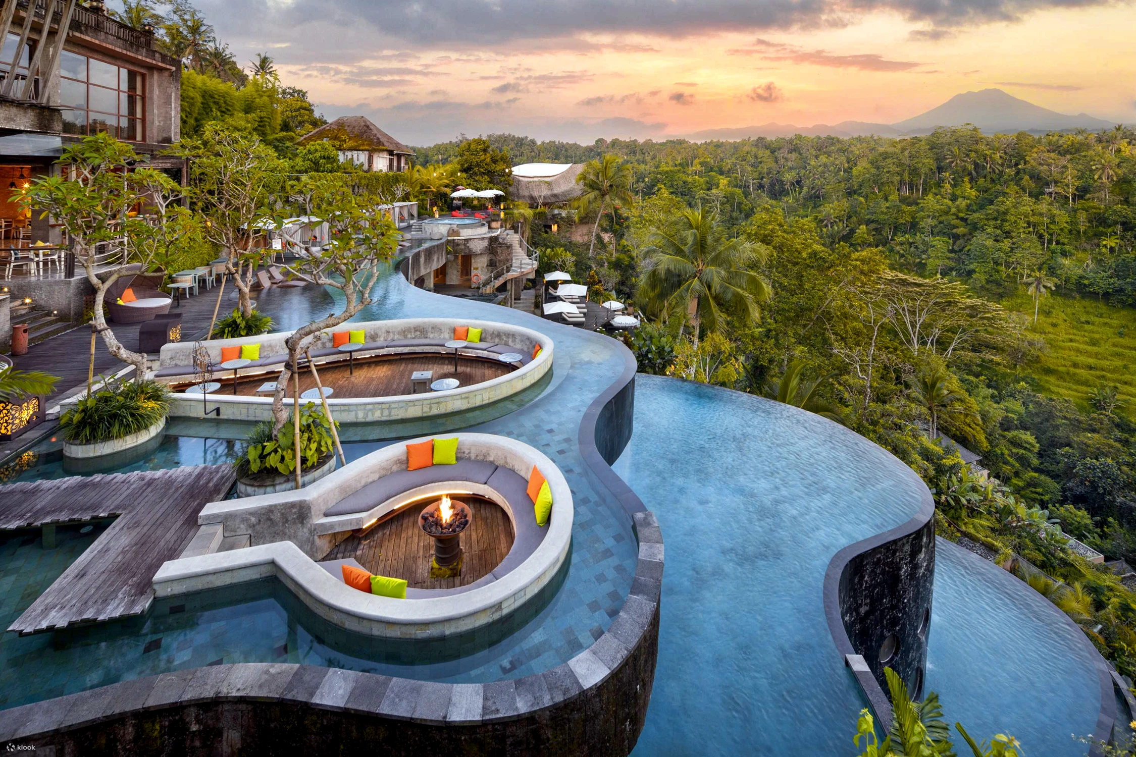 Buy a luxury villa in Ubud with a multi-level infinity pool, lounge area, and fire pit — exclusive Bali real estate for investment
